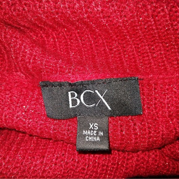 BCX Womens Sweater Size XS Red Metallic Lurex Cowl Neck Curved Hem Pullo… - Picture 5 of 7